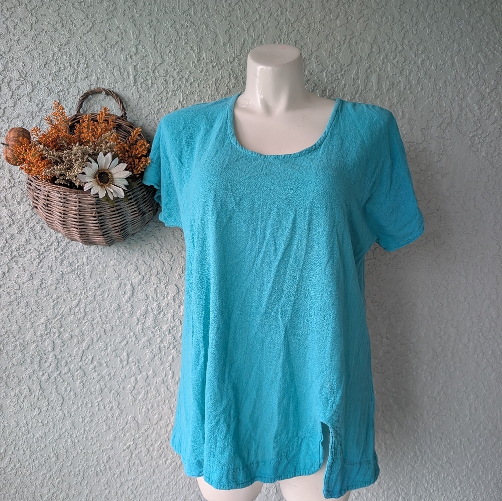 Oh My Gauze! Turquoise Short Sleeve Top Size 2 Large
